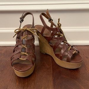 GUESS Brown Lace Up Wedge Sandals- sz 6.5